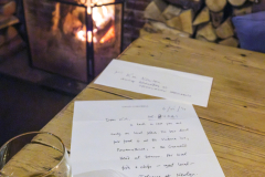 Letter from David Dornwell, a.k.a. John Le Carré to Kim Newton describing Cornwell's favroite walks, pubs and restaurants. The letter photograph was taken at the Gunnard's Head Inn. (Photograph by Kim Newton)