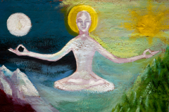 A mural of a yogi on a wall in Varanasi, India.