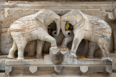 Two stone carvings of elephants are seen at the Jagdish Hindu Temple in Udaipur, Rajistan, India.
