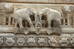Two stone carvings of elephants are seen at the Jagdish Hindu Temple in Udaipur, Rajistan, India.