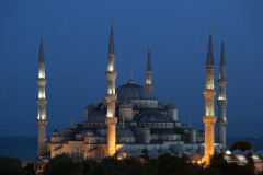 The Sultan Ahmed Mosque popularly known as the Blue Mosque in Istanbul, Turkey. The Mosque was built between 1601 and 1609 by Ahmed I to reasert Ottoman power.
